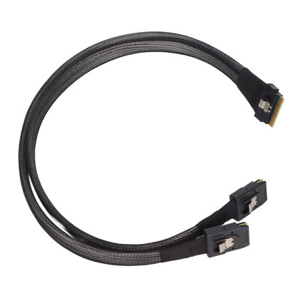 Picture of Host Slim SAS 4.0 SFF-8654 8i 76Pin to Dual Slim SAS 4.0 SFF-8087 HD Cable with Locking Latch, Up to 12Gbps SAS Raid Cable(8-Lane to Dual HD 4-Lane)