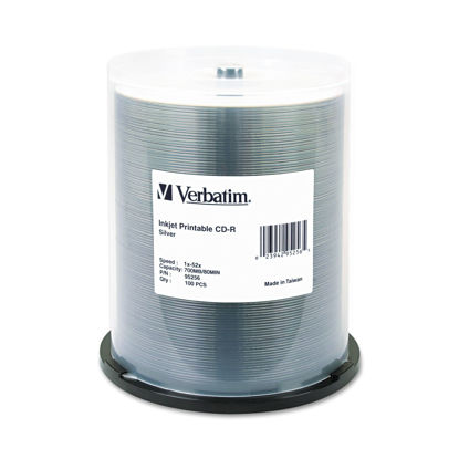 Picture of Verbatim 95256 CD-R, 700MB, 52X, Silver Inkjet Printable, 100/PK Spindle