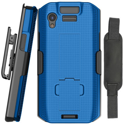 Picture of Case + Hand Strap + Belt Clip Combo for Zebra TC21 TC26 Mobile Computer Scanner, Nakedcellphone Slim Hard Shell Cover with Kickstand and [Rotating/Ratchet] Belt Hip Holster Combo - Cobalt Blue