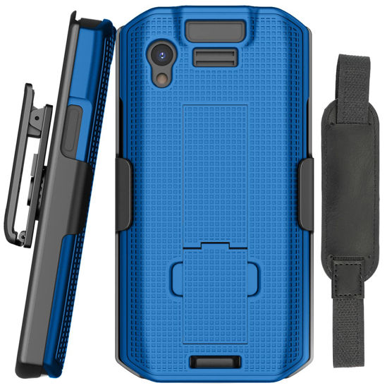 Picture of Case + Hand Strap + Belt Clip Combo for Zebra TC21 TC26 Mobile Computer Scanner, Nakedcellphone Slim Hard Shell Cover with Kickstand and [Rotating/Ratchet] Belt Hip Holster Combo - Cobalt Blue
