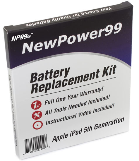 Picture of NewPower99 Battery Kit for iPod 5th Generation with Tools, Video Instructions and Extended Life Battery.
