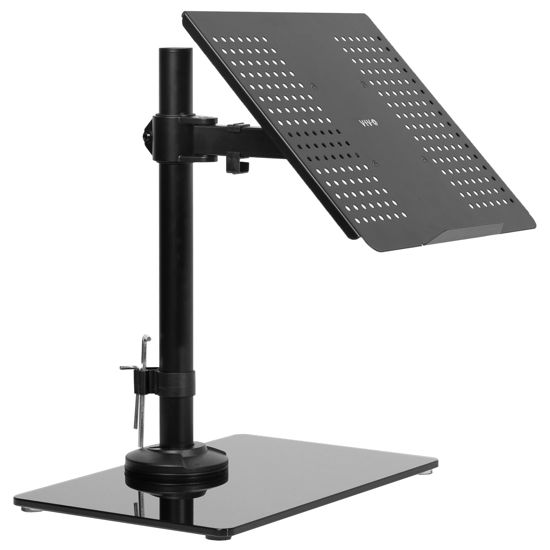 Picture of VIVO Free Standing Single Laptop Desk Stand with Sleek Glass Base, Adjustable Arm with Ventilated Notebook Tray, Fits up to 17 inch Laptops, Black, STAND-V001FGL