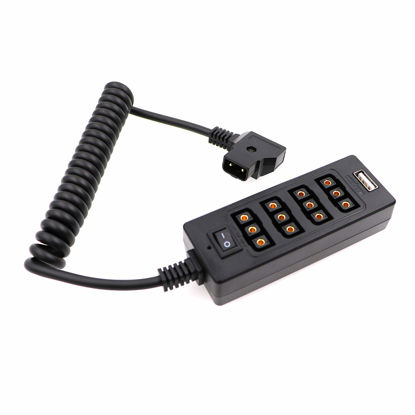 Picture of AConnect D-Tap Male to 4-Port D-Tap Female Coiled Splitter Cable for V-Mount Battery with Switch Button/USB Port/8V 12V DC Port for Photography Power Multifunctional