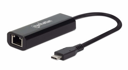 Picture of MANHATTAN USB-C to 2.5GBASE-T Gigabit (10/100/1000 Mbps & 2.5 Gbps) RJ45 Network Adapter, Multi-Gigabit Ethernet, Black, Box