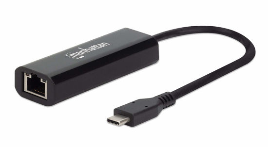 Picture of MANHATTAN USB-C to 2.5GBASE-T Gigabit (10/100/1000 Mbps & 2.5 Gbps) RJ45 Network Adapter, Multi-Gigabit Ethernet, Black, Box