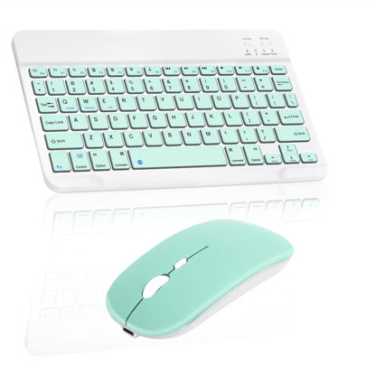 Picture of Rechargeable Bluetooth Keyboard and Mouse Combo Ultra Slim Full-Size Keyboard and Ergonomic Mouse for Samsung Galaxy Tab S8 Ultra and All Bluetooth Enabled Mac/Tablet/iPad/PC/Laptop - Teal