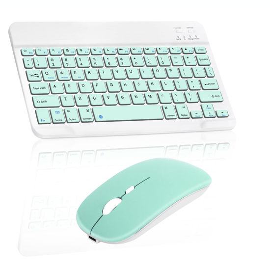 Picture of Rechargeable Bluetooth Keyboard and Mouse Combo Ultra Slim Full-Size Keyboard and Ergonomic Mouse for Samsung Galaxy Tab S8 Ultra and All Bluetooth Enabled Mac/Tablet/iPad/PC/Laptop - Teal