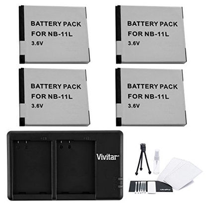 Picture of 4-Pack NB-11L / NB-11LH High-Capacity Replacement Battery with Rapid Dual Charger for Select Canon Cameras - UltraPro Bundle Includes: Camera Cleaning Kit, Camera Screen Protector, Mini Travel Tripod