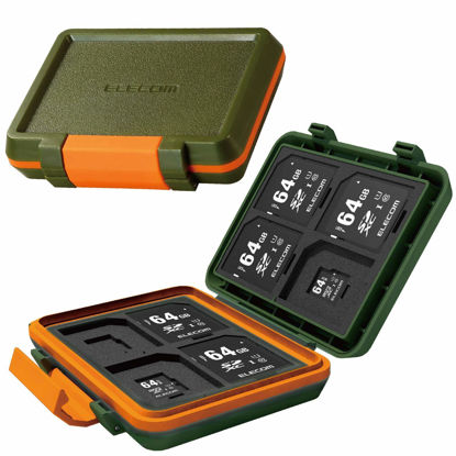 Picture of ELECOM Memory Card Case for 8 SD Cards and 8 microSD Cards, Shock-Resistant/Khaki/CMC-SDCHD01GN