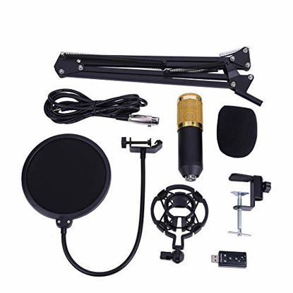 Picture of AYNEFY Condenser Microphone Bundle, BM800 Studio Condenser Microphone Arm Stand Pop Filter Foam Cap Kit Record Accessory