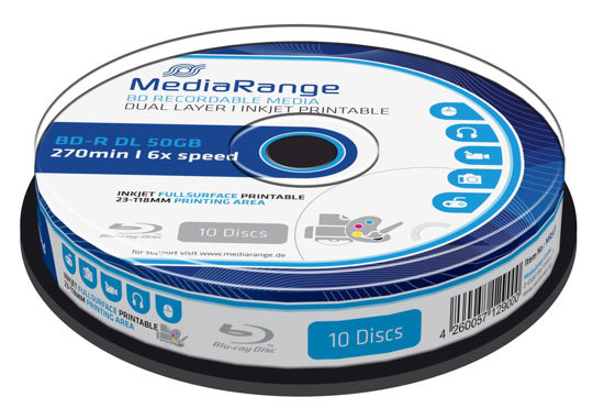 Picture of MediaRange BD-R 50GB Printable MR509 Single Side, Double Layer, Color White
