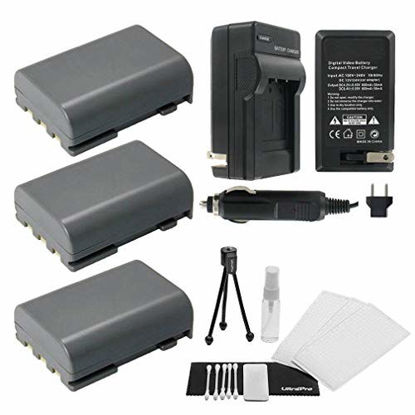Picture of 3-Pack NB-2LH High-Capacity Replacement Batteries with Rapid Travel Charger for Select Canon Digital Cameras. UltraPro Bundle Includes: Camera Cleaning Kit, Screen Protector, Mini Travel Tripod
