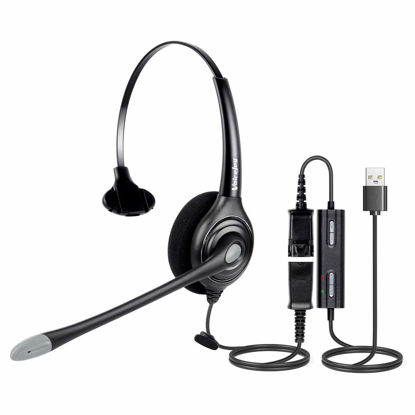 Picture of VoiceJoy USB Noise Cancelling Headset with Quick Disconnect,Adjustable Mic, Mute Volume Control for Laptop,PC,Skype,Zoom,Webinar,Call Center,Office