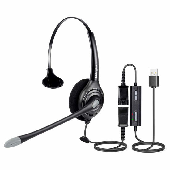 Picture of VoiceJoy USB Noise Cancelling Headset with Quick Disconnect,Adjustable Mic, Mute Volume Control for Laptop,PC,Skype,Zoom,Webinar,Call Center,Office