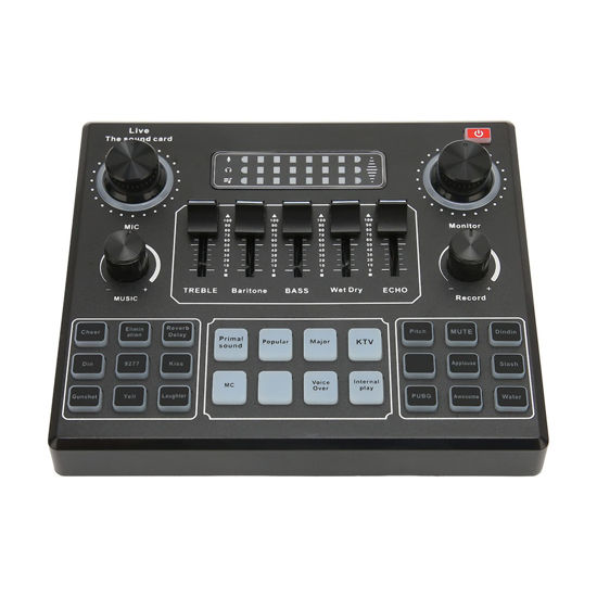 Picture of Live Sound Card, Professional Audio Mixer, Sound Board Mixer with 7 Color Ambient Light External Mini Sound Mixer Board Prefect for Streaming Podcasting Gaming Recording KTV