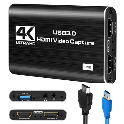 Picture of SFABF 4K Capture Card, 1080P HDMI Audio Video Capture Card via DSLR Camcorder Computer PS4 X-Box for Live Streaming Broadacast Video Recording Gaming USB 3.0 Video Capture Adapter Game Capture Device