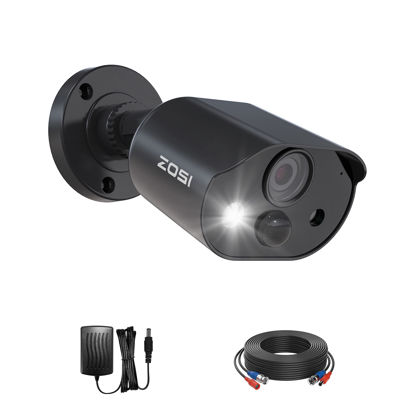Picture of ZOSI C303 1080p HD-TVI Security Camera Outdoor Indoor with Audio Recording,120ft IR Night Vision, Motion Activated Spotlight & Siren Alarm,PIR Motion Deteciton, Weatherproof CCTV Bullet Camera Kit