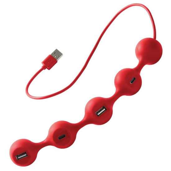 Picture of LEXON PEAS HUB 2 4-Port Hub, Charge 2 x USB, 2 x USB-C 2 Smartphones Simultaneously, Copper Inner Cable LD143DR, Dark Red