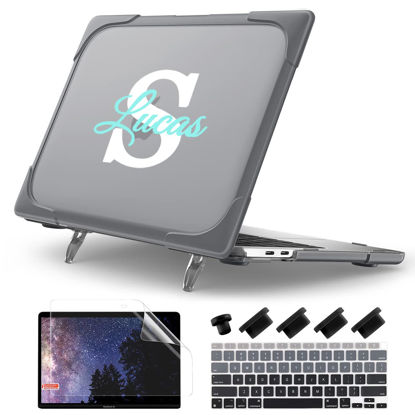 Picture of Batianda Customizable Name Case for MacBook Air 13 Inch 2020 2019 2018 A2337 M1 A2179 A1932 with Touch ID, Heavy Duty Shockproof Protective Hard Shell Soft Bumper with Fold Kickstand & Keyboard Cover