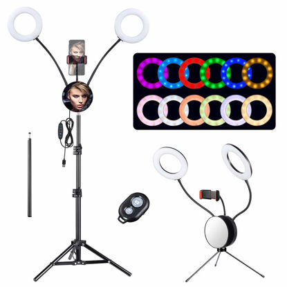 Picture of AW 7INCH RGB Dual LED Ring Light 12 Light Modes 3200-6500K Remote Control with Tripod Stand Mirror Phone Holder Easy Setup for Live Stream Makeup Tiktok