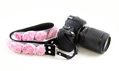 Picture of Capturing Couture Organza Floral Camera Strap, Sweet Pink - Adjustable for DSLR or Mirrorless Camera, Rose Flower Trim