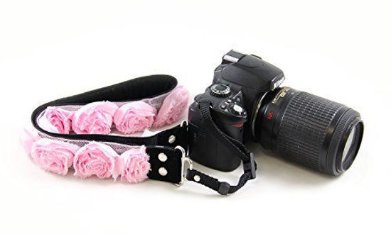 Picture of Capturing Couture Organza Floral Camera Strap, Sweet Pink - Adjustable for DSLR or Mirrorless Camera, Rose Flower Trim