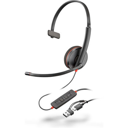 Picture of HPP Poly Blackwire 3210 Monaural USB-C Black Headset + USB-C/A Adapter [Bulk]