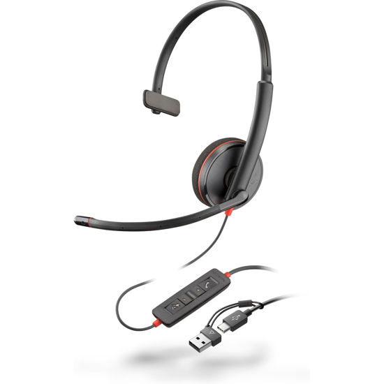 Picture of HPP Poly Blackwire 3210 Monaural USB-C Black Headset + USB-C/A Adapter [Bulk]