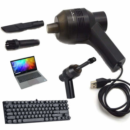 Picture of Zeerkeer Keyboard Vaccum Cleaner Cordless, USB Rechargeable Computer Vacuum Cleaner Kit with 2 Nozzles, Portable Hand Held Mini Air Duster for Computer, Car, Piano, Dust, Hairs, Scraps