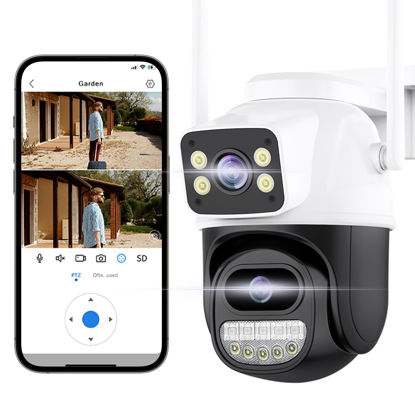 Picture of Security Cameras Wireless Outdoor 2.4G WiFi Home Security Cameras Outdoor Dual Lens Linkage 360°View 4MP Two-Way Talk,AI Detection,Full-Color Night Vision,Auto Tracking,Light Alarm,24/7 Recording