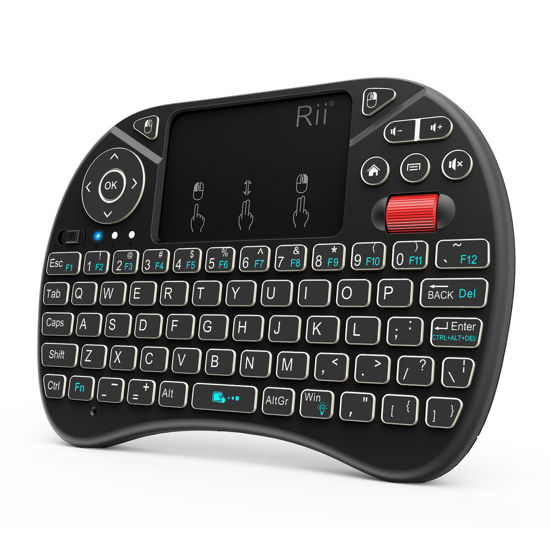 Picture of Rii Mini Wireless Keyboard, i8X Portable 2.4GHz Wireless Keyboard with Touchpad Mouse, LED Backlit, Rechargable Li-ion Battery-Black