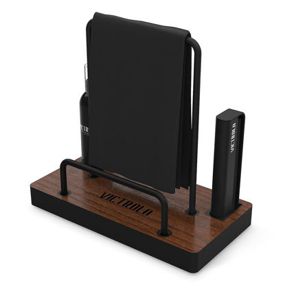 Picture of Victrola 'The Kit' - A Vinyl Record Cleaning Kit, Doubles as a Record Stand, Includes Anti-Static Brush, Cleaning Solution, Cloth, Espresso Wood Finish Stand with Smart Black Metal Accents