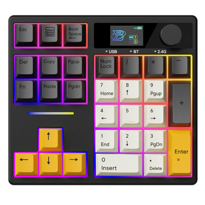 Picture of FKZ X BOYI TD31Pro Mechanical Numpad,Hot Swap Number Pad Keyboard with Screen&Knob Wireless BT5.0/2.4G/USB-C Wired Numeric Keypad Gasket RGB Gaming Numpad Mini Keyboard for PC/Laptop (Black)