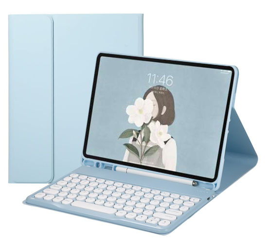 Picture of HENGHUI Keyboard Case for Galaxy Tab S9 FE+ / Tab S10+ / Tab S9+ / Tab S8+ /S7+/S7 FE 12.4 inch Detachable Magnetic Color Keyboard Cover Cute Round Key,SkyBlue