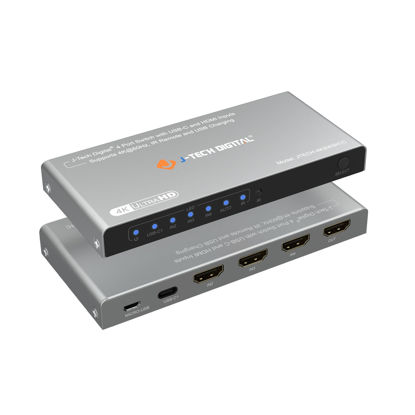 Picture of 4K 60Hz 4x1 HDMI & USB-C Switch | 3 HDMI + 1 USB-C Input, 1 HDMI Output | Compatible w/HDR & Dolby Vision | IR Remote, Auto Switch, CEC, Digital Audio by J-Tech Digital [JTECH-4KSW3H1C]