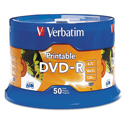 Picture of Verbatim 95137 DVD-R Disc, 4.7 GB, 16x, White, 50/Pk