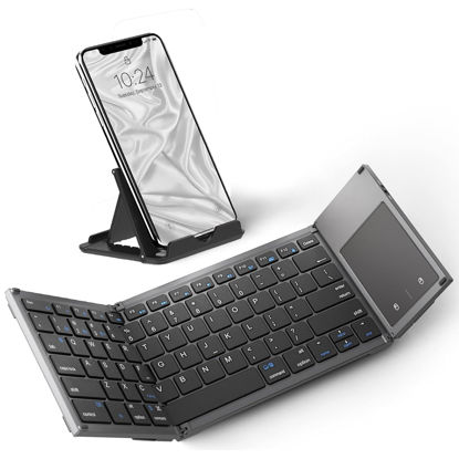 Picture of Tek Styz Slim Foldable Wireless Keyboard Compatible with T-Mobile REVVL 6X TOUCHPAD Mouse is Universal Providing 48H Use, 560 Days Standby, Portable, Compact, Tri-Fold, Rechargeable!