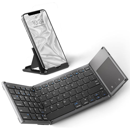 Picture of Tek Styz Slim Foldable Wireless Keyboard Compatible with Google Pixel 9 Pro Fold TOUCHPAD Mouse is Universal Providing 48H Use, 560 Days Standby, Portable, Compact, Tri-Fold, Rechargeable!