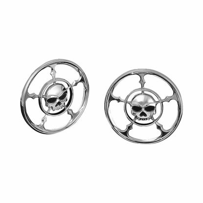 Picture of Kuryakyn 3787 Motorcycle Audio Accessory: Zombie Skull Speaker Grill Accents for 1996-2013 Harley-Davidson Touring & Trike Motorcycles, Chrome, 1 Pair, black