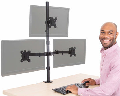 Picture of Stand Steady Triple Monitor Desk Stand with Clamp-On Base, for Home or Office Use, Height Adjustable Computer Monitor Stand with Full Articulation Mounts, Fits Most LCD/LED Monitors 13-32 Inches