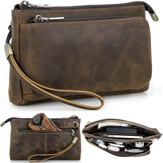 Picture of CataPurus Electronic Organizer Zipper Bag Tech Kit, Top Grain Leather Handmade, Portable Compact Travel Apple Accessories Storage Pouch Fits Phone, USB Cables, Power Banks, Chargers, Hard Drive