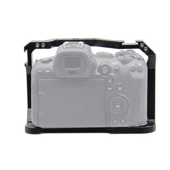 Picture of Foto4easy Cage for Canon EOS R5 R6 Camera with Quick Release 1/4" 3/8" Screw and Cold Shoe Expansion Microphone Monitor Fill Light