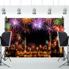 Picture of 10x8ft Vinyl XMJJKUF Happy New Year Backdrop Colorful Firework River Bridge Nightscape Background New Year Eve Party Portrait Photo Studio Props