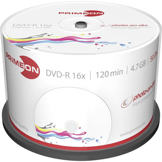 Picture of Primeon 2761206 DVD-R Blank Discs 16x Speed, 4.7GB, 120 Min, Spindle of 50