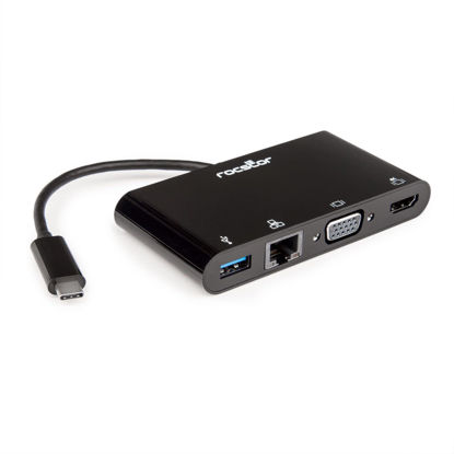 Picture of Rocstor USB-C MULTIPORT Adapter - Black HDMI 4K/ VGA/GBE/USB 3.0PORT Female