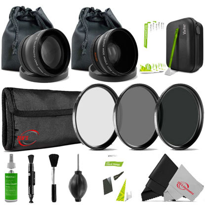 Picture of Vivitar 40.5mm UV CPL ND8 Filter Kit + 40.5mm HD Multi-Coated 2.2X Telephoto Lens + 40.5mm HD Multi-Coated .43X Wide Angle Lens with Macro + Professional Cleaning Kit