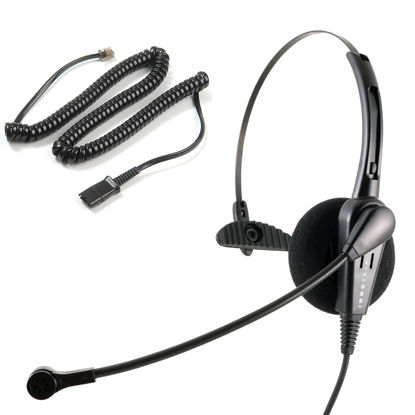 Picture of INNOTALK - Polycom Phone Classic Mono Office Phone Headset & QD Pigtail Adapter with Noise-Canceling Mic, Call Center Phone Headset, Headset for Polycom, Mitel, and More, Wired Headset for Desk Phone