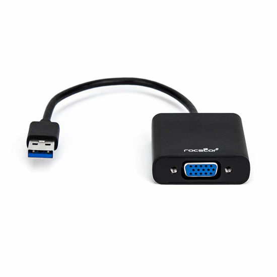 Picture of Rocstor Premium USB to VGA Adapter - USB 3.0 to VGA external USB Video Graphics Adapter for PC and Mac- Resolutions Up to 1920x1200 1080P- 1X USB 3.0 Type A Male, 1 X VGA Female - 6” - black - Compatible with PC or Mac USB Graphics Card Adapter
