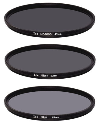 Picture of ICE 49mm Slim ND Filter Set ND1000 ND64 ND8 Neutral Density 49 10, 6, 3 Stop Optical Glass