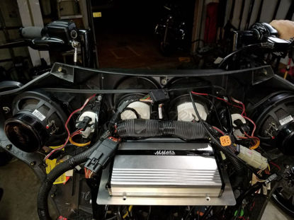 Picture of Amp Mount Fits Harley Davidson. Large Amplifier Mount Fits 2013 and Older Batwing Bikes with Aftermarket and Stock Radios for All Larger Amps up to 10" X 5"Will NOT FIT 2014 and Newer Bikes